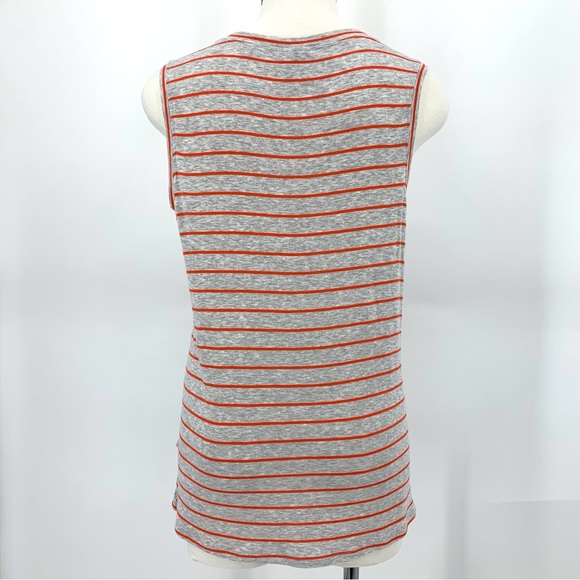 Cabi Ruffle Top # 5331, Coral Stripe on Heather Grey Ruffle Peplum Top, Small - Picture 7 of 16